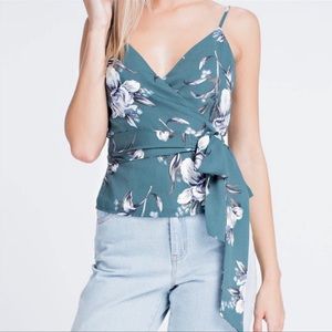 Honey Belle Teal Floral Wrap Camisole Top